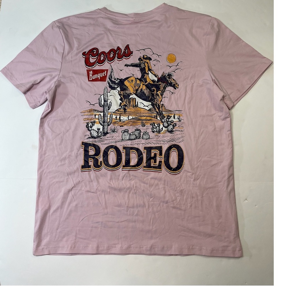 Coors Banquet Rodeo Graphic T-Shirt Mens Large Pink Western Cowboy Tee